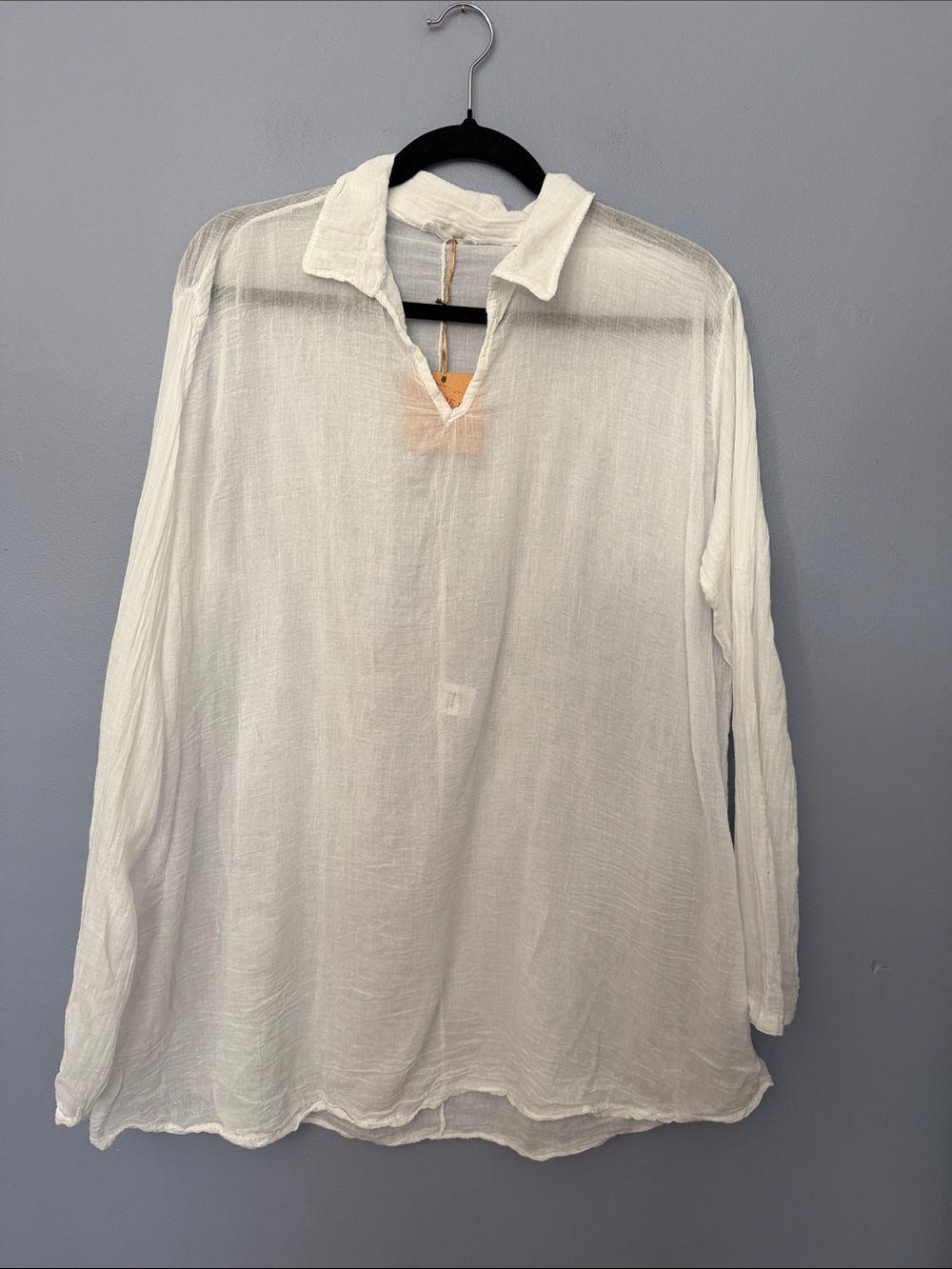 White Cotton Gauze Popover Tunic Oversized L XL NWT Italian Resort